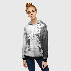 Толстовка на молнии женская Ramones - white gradient по-вертикали, цвет: 3D-черный — фото 2
