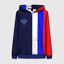 Толстовка на молнии женская Герб России и триколор, цвет: 3D-синий