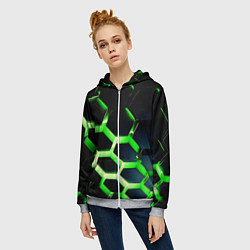 Толстовка на молнии женская Neon Honeycombs, цвет: 3D-меланж — фото 2