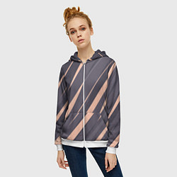 Толстовка на молнии женская Перламутровый серый полосы, цвет: 3D-белый — фото 2