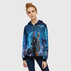 Толстовка на молнии женская Mass Effect - neon glow fantastic, цвет: 3D-черный — фото 2