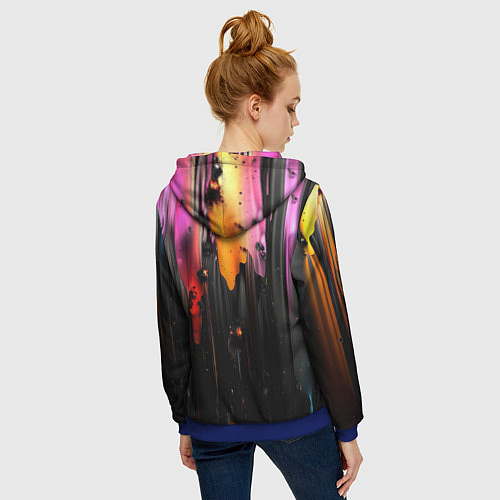 Женская толстовка на молнии Разноцветная рельефная краска текстура / 3D-Синий – фото 4