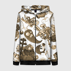 Толстовка на молнии женская Растения против зомби в бежевых тонах, цвет: 3D-черный