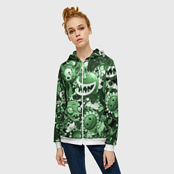 Толстовка на молнии женская Растения против зомби в зеленом цвете, цвет: 3D-белый — фото 2