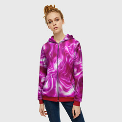 Толстовка на молнии женская Завихрения - оттенки розового и белого, цвет: 3D-красный — фото 2