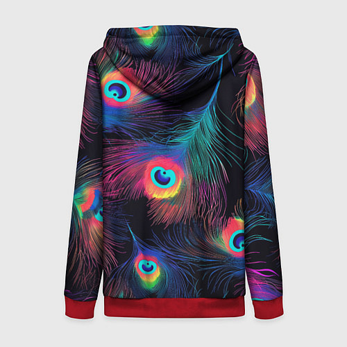 Женская толстовка на молнии Павлиньи перья - разные оттенки / 3D-Красный – фото 2