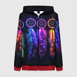 Женская толстовка на молнии Ловцы снов - свечение перьев