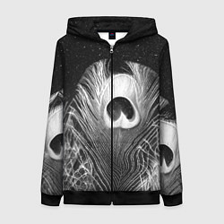 Женская толстовка на молнии Изогнутые белые перья павлина - чб иллюстрация