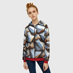 Толстовка на молнии женская Каменно металлическая абстракция, цвет: 3D-красный — фото 2