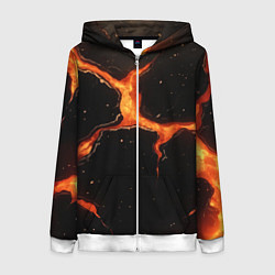 Толстовка на молнии женская Оранжевый разлом на черной текстуре, цвет: 3D-белый