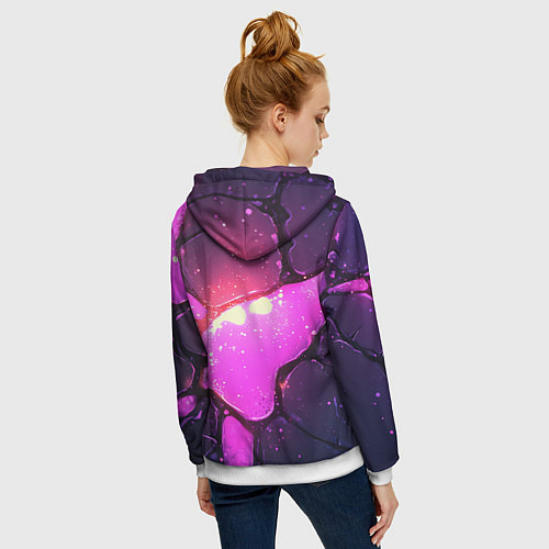 Женская толстовка на молнии Розовая текстура разлом плит / 3D-Белый – фото 4