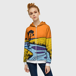 Толстовка на молнии женская Пейзаж с фантастической природой, цвет: 3D-белый — фото 2