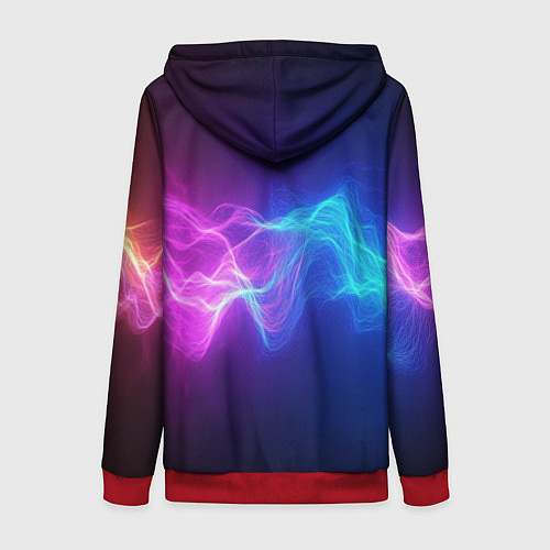 Женская толстовка на молнии Звуковая волна неоновый узор / 3D-Красный – фото 2