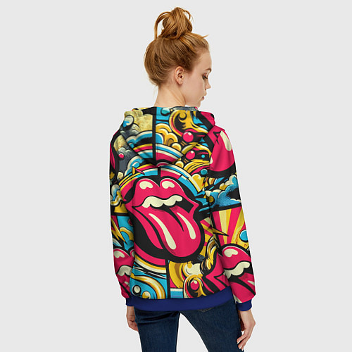 Женская толстовка на молнии Rolling Stones logo - pop art pattern / 3D-Синий – фото 4
