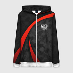 Женская толстовка на молнии Герб России - черный камуфляж