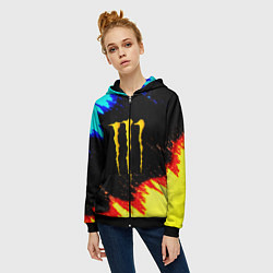 Толстовка на молнии женская Monster energy огненные краски, цвет: 3D-черный — фото 2