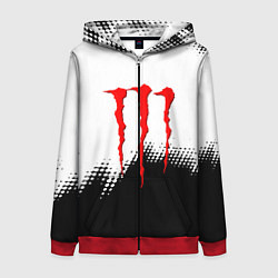 Толстовка на молнии женская Monster energy чёрно белые краски, цвет: 3D-красный