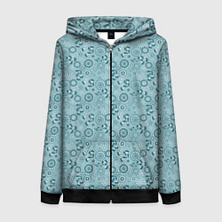 Толстовка на молнии женская Бирюзовый деревенский узор ретро, цвет: 3D-черный