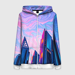 Толстовка на молнии женская Абстракция с небоскребами, цвет: 3D-белый
