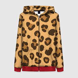 Толстовка на молнии женская Коричневые пятна леопарда, цвет: 3D-красный