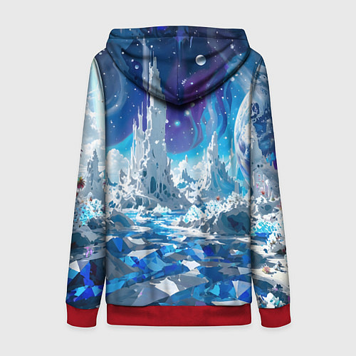 Женская толстовка на молнии Космический фантастический пейзаж / 3D-Красный – фото 2