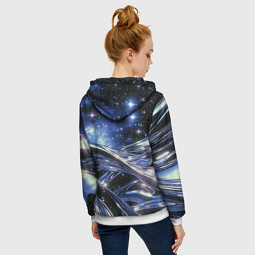 Женская толстовка на молнии Закрученные линии и звезды - космическая абстракци / 3D-Белый – фото 4