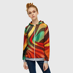 Толстовка на молнии женская Жаркая полосатая абстракция, цвет: 3D-меланж — фото 2