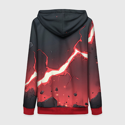 Женская толстовка на молнии Красная молния на черной текстуре / 3D-Красный – фото 2