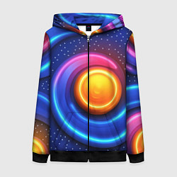 Толстовка на молнии женская Оранжевый круг и голубые линии текстура, цвет: 3D-черный