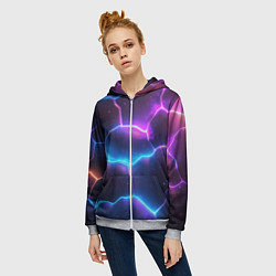 Толстовка на молнии женская Синие и фиолетовые молнии в разломе, цвет: 3D-меланж — фото 2