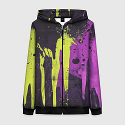 Толстовка на молнии женская Желтая и фиолетовая краска на черном, цвет: 3D-черный