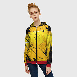 Толстовка на молнии женская Желтая краска на черном фоне, цвет: 3D-красный — фото 2