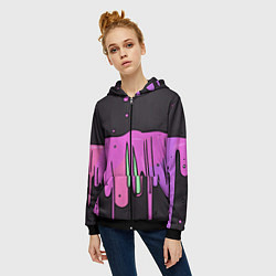 Толстовка на молнии женская Фиолетовая текстура на черном фоне, цвет: 3D-черный — фото 2