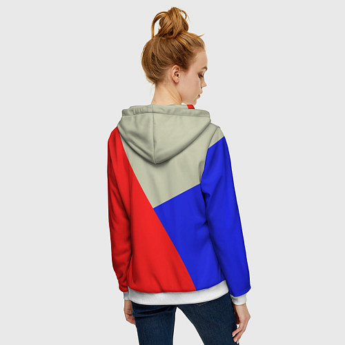 Женская толстовка на молнии Серо-сине-красный трёхцветный / 3D-Белый – фото 4