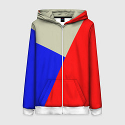 Толстовка на молнии женская Серо-сине-красный трёхцветный, цвет: 3D-белый