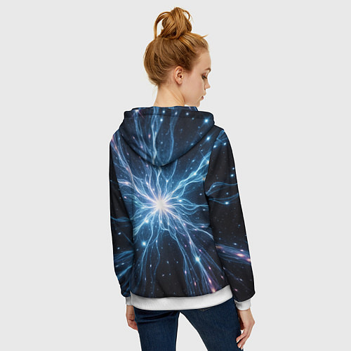 Женская толстовка на молнии Всплеск света и звезды - космическая абстракция / 3D-Белый – фото 4