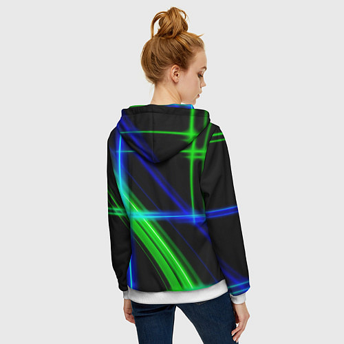 Женская толстовка на молнии Color blue black green / 3D-Белый – фото 4