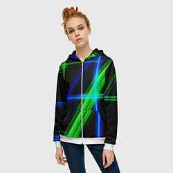 Толстовка на молнии женская Color blue black green, цвет: 3D-белый — фото 2