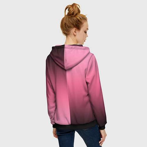 Женская толстовка на молнии Розовый с затемнением градиент пополам / 3D-Черный – фото 4