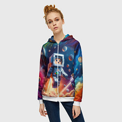 Толстовка на молнии женская Космонавт в неоновом космосе - Майнкрафт, цвет: 3D-белый — фото 2