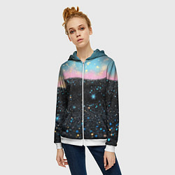 Толстовка на молнии женская Блестящая текстура на черном, цвет: 3D-белый — фото 2