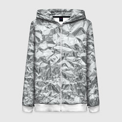 Толстовка на молнии женская Серебряная фольга - мятая текстура, цвет: 3D-белый