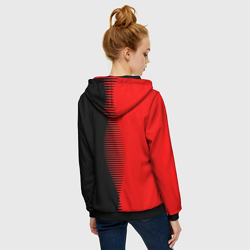 Женская толстовка на молнии Чёрно-красный пополам с переходом / 3D-Черный – фото 4