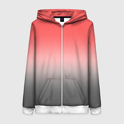 Толстовка на молнии женская Бледный красно-серый градиент, цвет: 3D-белый
