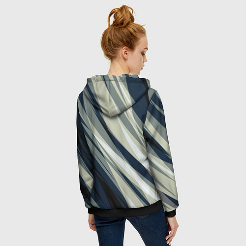 Женская толстовка на молнии Синий с оливковым диагональные полосы / 3D-Черный – фото 4