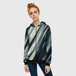 Толстовка на молнии женская Синий с оливковым диагональные полосы, цвет: 3D-черный — фото 2