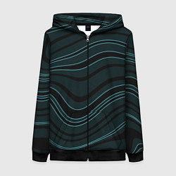Толстовка на молнии женская Тёмный синий волнистые полосы, цвет: 3D-черный