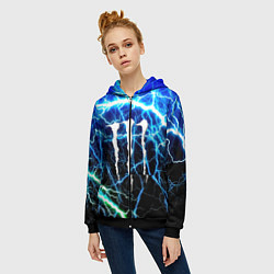 Толстовка на молнии женская Monster energy electro, цвет: 3D-черный — фото 2