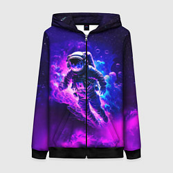 Толстовка на молнии женская Космонавт в неоновых облаках, цвет: 3D-черный