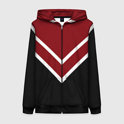 Женская толстовка на молнии Красный с чёрным и белые полосы